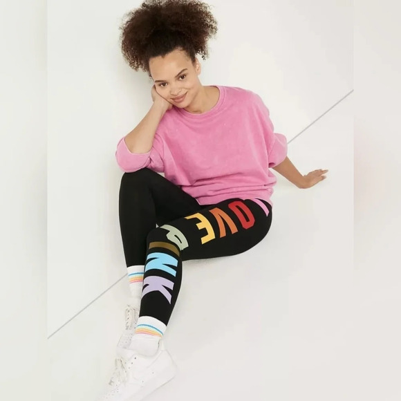 NWOT Victoria Secret [XL] Leggings Rainbow Graphic  Logo - Picture 3 of 4